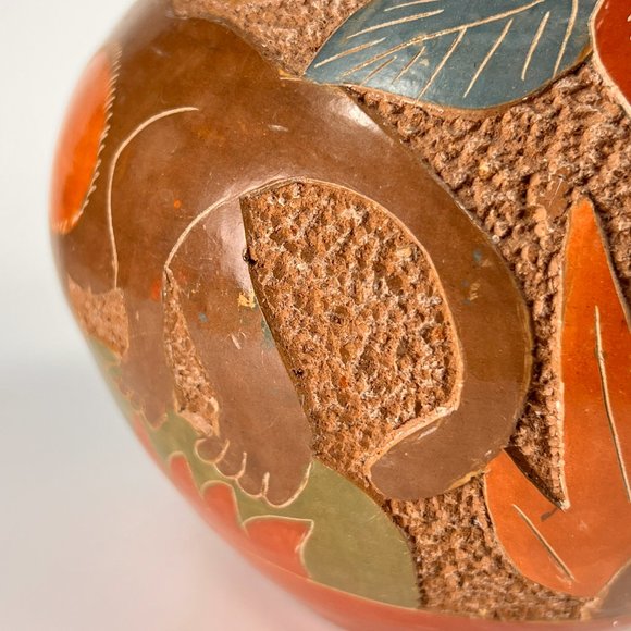 Nicaragua Monkey Vase Clay Pottery Carved Incised Folk Art Rustic 5" - Picture 14 of 16